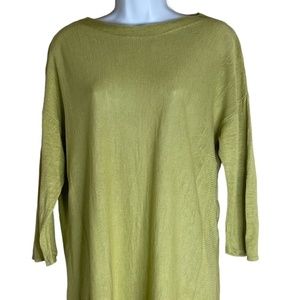 J.Jill Spring Green Boatneck Linen Blend Lightweight Pullover Sweater, Size L